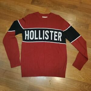 Hollister Colorblock Logo Sweater Red Black White Size M